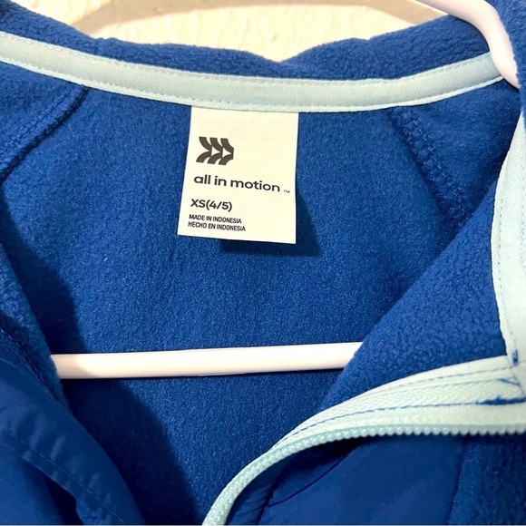 All In Motion Boys XS Micro-fleece Hoodie Thumbhole Cuffs Blue Quarter Zip EUC - Picture 3 of 8